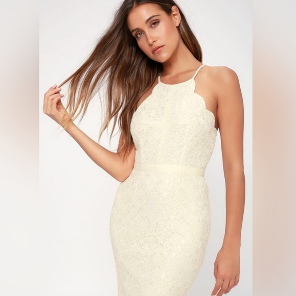 Lulus Bridal Zenith Ivory White Floral Lace Halter Neck Formal Maxi Dress - Picture 2 of 10